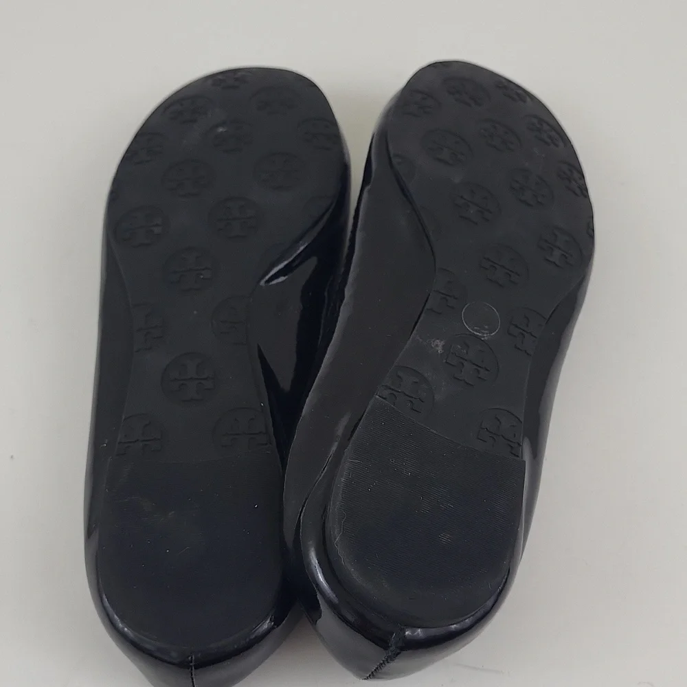 Tory Burch Reva Black Patent Leather w/ Logo Ballet Flats Shoes Size 7 M
